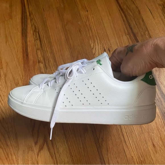 White Green Adidas Advantage 2.0 Classic Sneaker 9 Cloudfoam Comfort Preppy - Picture 2 of 13